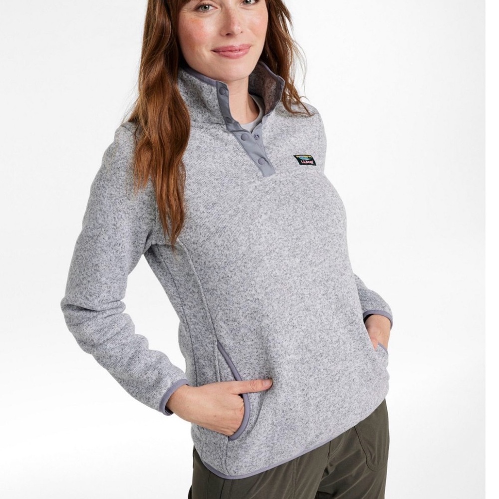 L.L. Bean Womens XSize Small Sweater Fleece Pullover Snap T Light Heather Gray‎